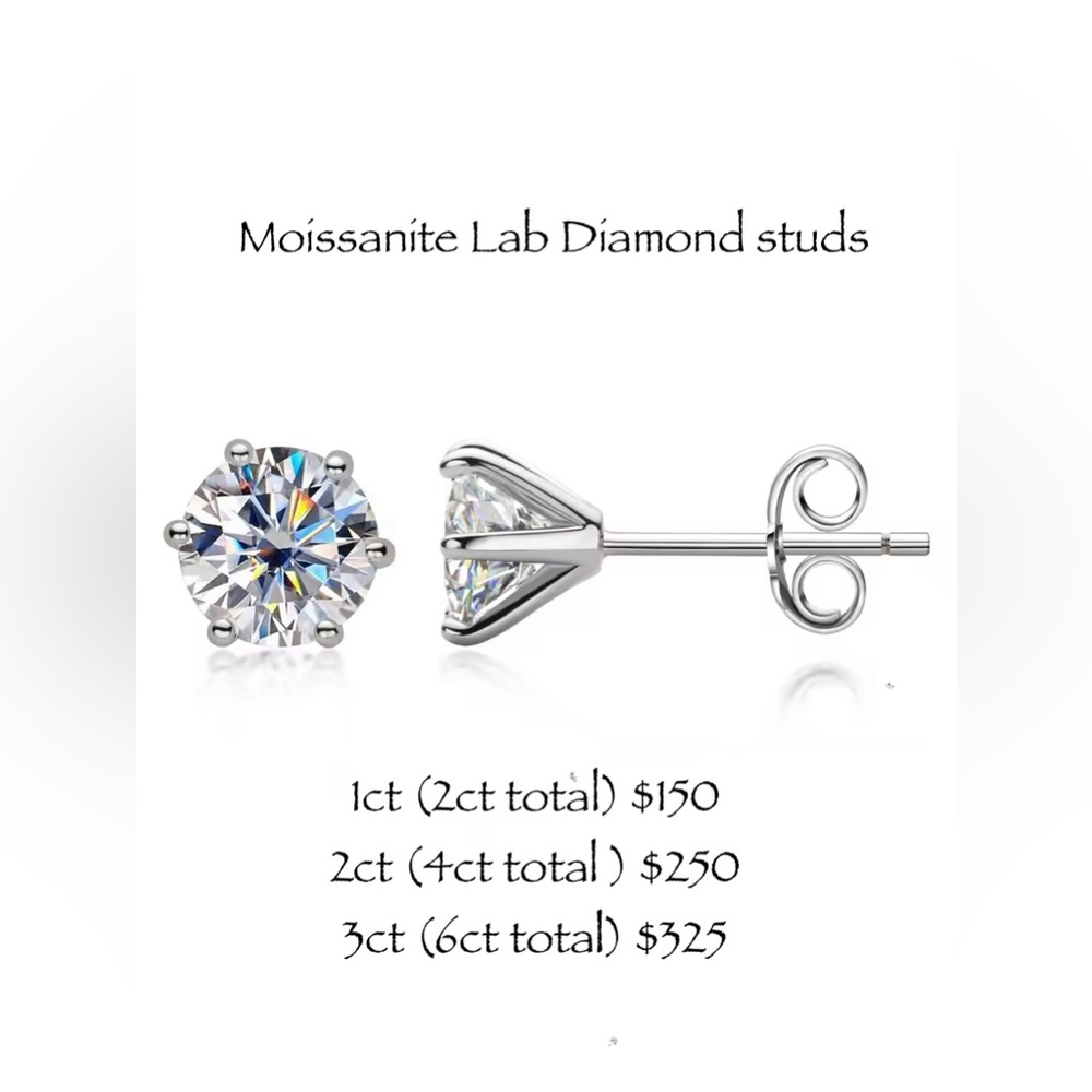 2ct ( 4 ct total) lab Diamond Moissanite stud earrings SS Martini Setting